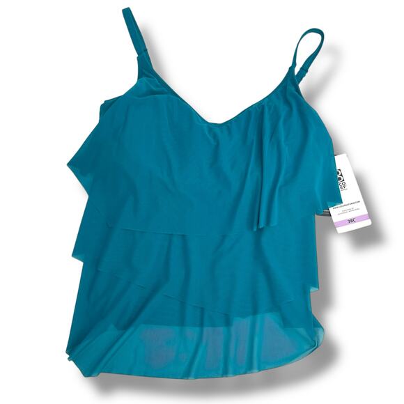 NEW Coco Reef Teal Tankini Top Size 38C Layered Mesh Flowey Loose Swimsuit XL - Picture 4 of 11